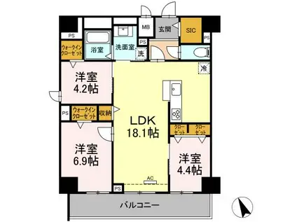 アーデルドルフ東山(3LDK/6階)の間取り写真