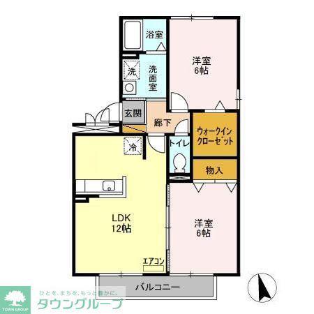 サニーフラットB(2LDK/2階)の間取り写真