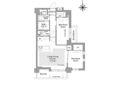 コンフォリア・リヴ文京護国(2LDK/2階)の間取り写真