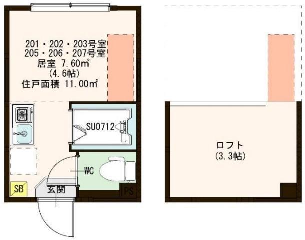 ハーモニーテラス江原町II(ワンルーム/2階)の間取り写真