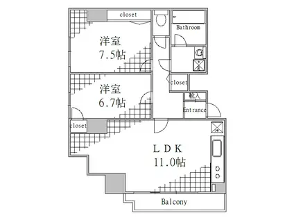 エバーフォレスト(2LDK/2階)の間取り写真