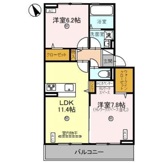 グランコンフォール神ノ川(2LDK/2階)の間取り写真