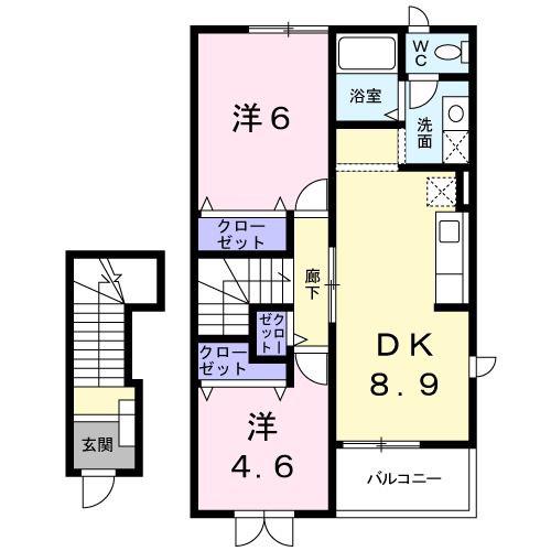 チェリーブロッサムC(2DK/2階)の間取り写真