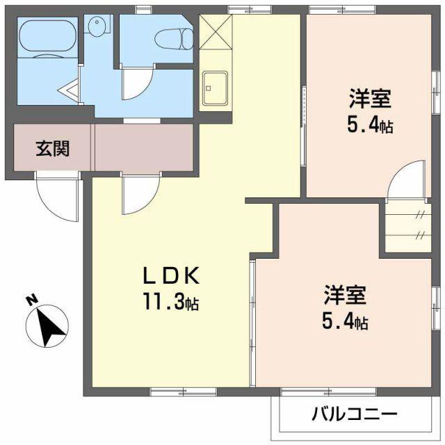 フレグランス上原B(2LDK/1階)の間取り写真