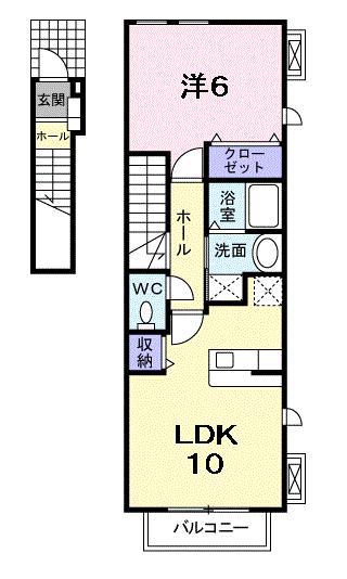 ロックビル ハイツ(1LDK/2階)の間取り写真