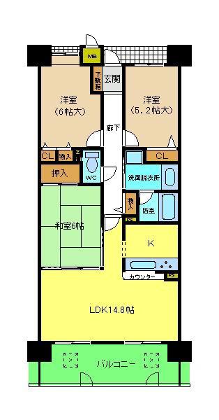 ソルプラーサ堺(3LDK/15階)の間取り写真