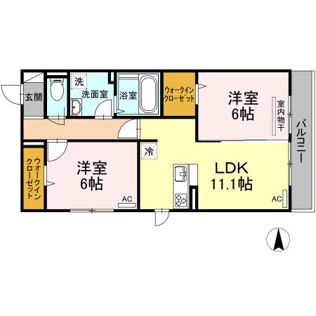 ルフレ大門(2LDK/3階)の間取り写真
