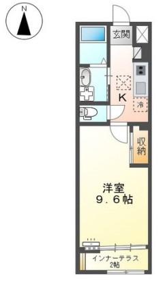 シェルル中畝(1K/1階)の間取り写真