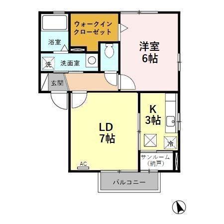 トゥールモンド・ボヌール(1LDK/1階)の間取り写真