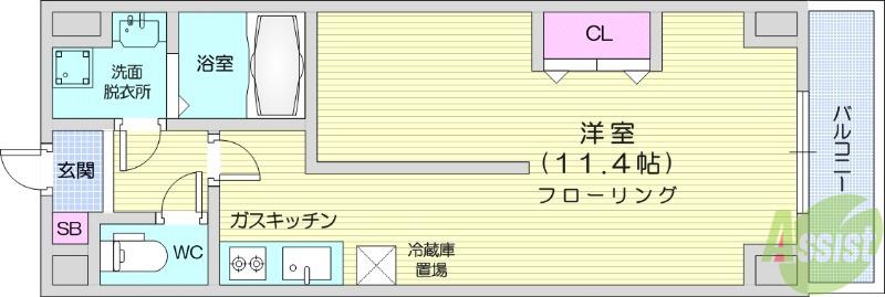 ガーデンロッジⅢ(1DK/6階)の間取り写真