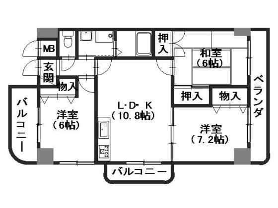 パークヒルズ5番館(3LDK/3階)の間取り写真