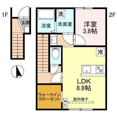 RELUXIA A(1LDK/2階)の間取り写真