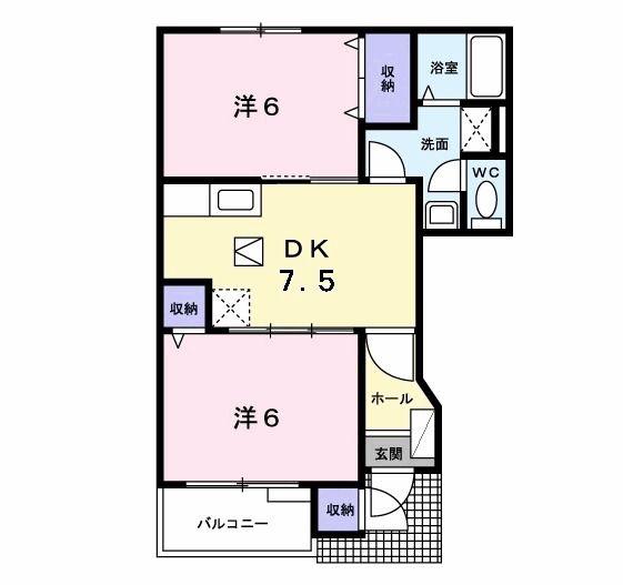 ファースト デューI(2DK/1階)の間取り写真