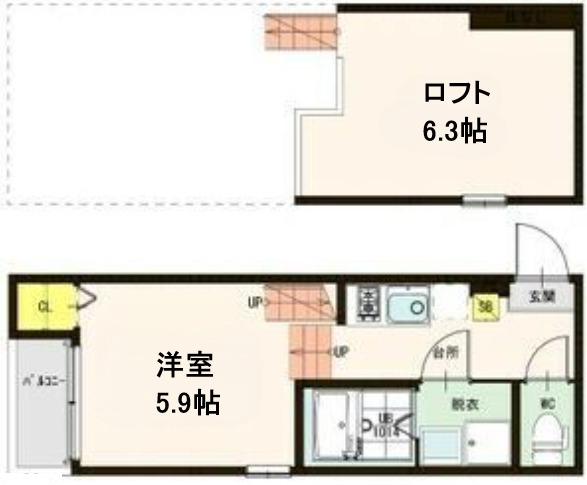 ハーモニーテラス堤町II(1K/2階)の間取り写真