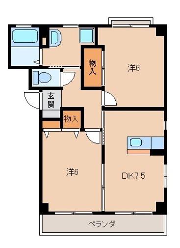 フォレストハウス(2DK/2階)の間取り写真