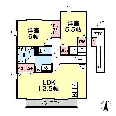 コモレビ大蔵D棟(2LDK/2階)の間取り写真