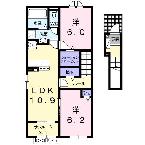 ヴィラベルディI(2LDK/2階)の間取り写真