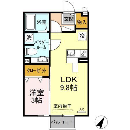 ミ・エスパシオ(1LDK/2階)の間取り写真