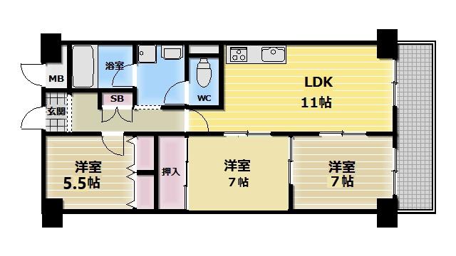 サンメゾン(3LDK/5階)の間取り写真