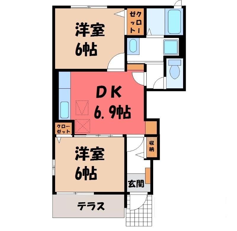 ティーハーベストA(2DK/1階)の間取り写真