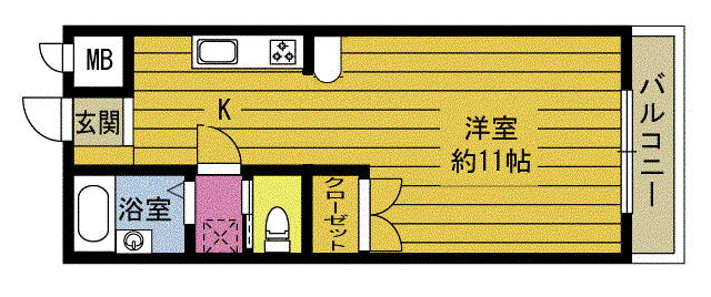 エトワールドゥ(ワンルーム/1階)の間取り写真