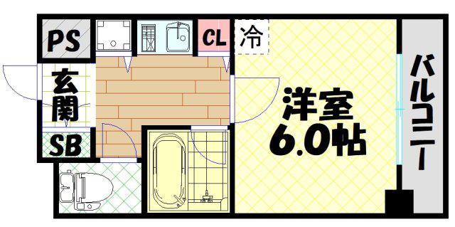シティライフクラウンハイム長堀通(1K/2階)の間取り写真