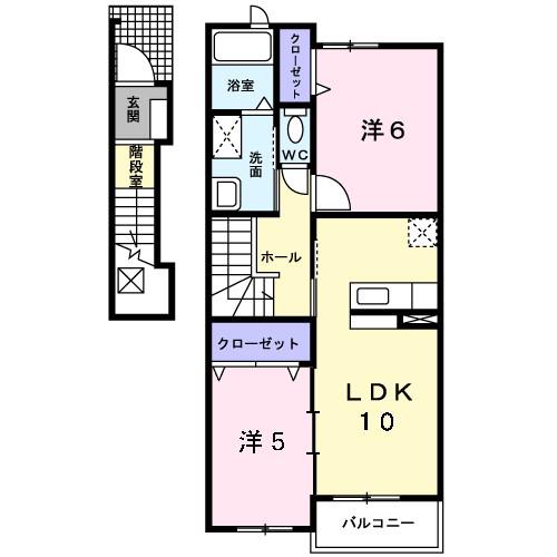 パインコーンB(2LDK/2階)の間取り写真