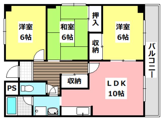 コーポ山(3LDK/4階)の間取り写真