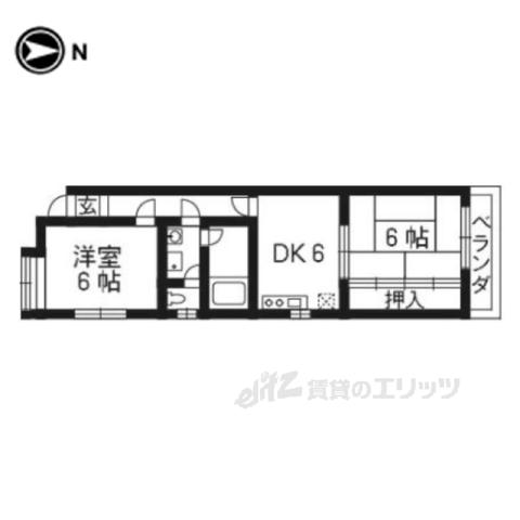 ラポール桂(2DK/4階)の間取り写真