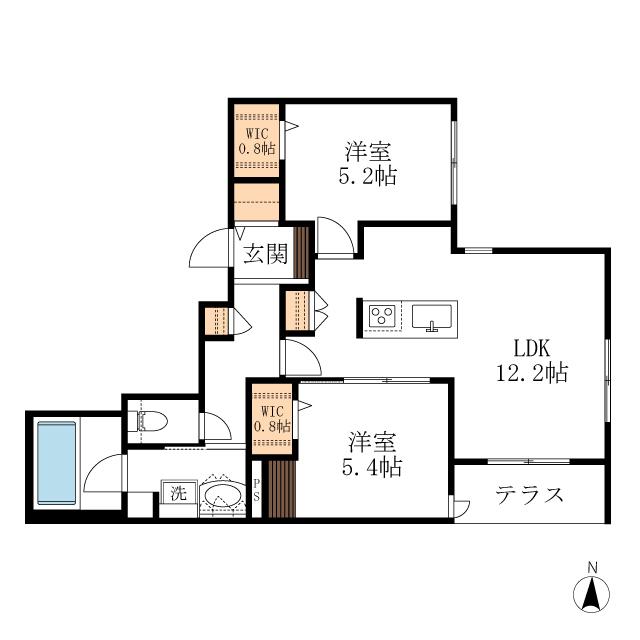 エレガンシア(2LDK/1階)の間取り写真