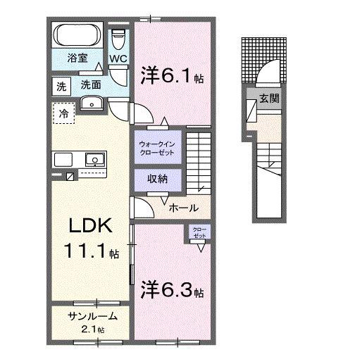 ラフィネ IV(2LDK/2階)の間取り写真