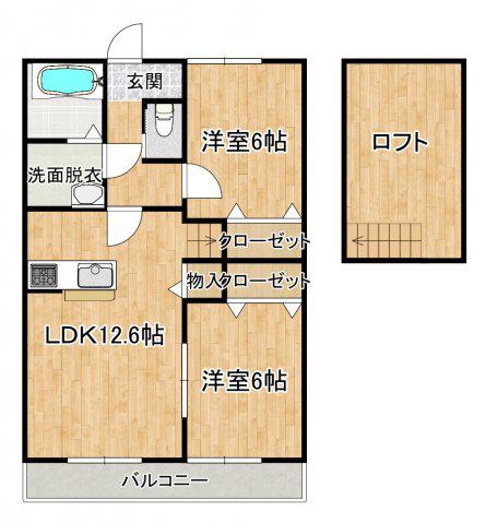 SOU.LEAF大川(2LDK/2階)の間取り写真