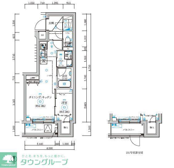 RELUXIA武蔵中原(1DK/4階)の間取り写真