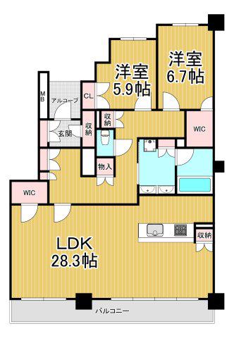 プラウド阪急塚口駅前(2LDK/16階)の間取り写真