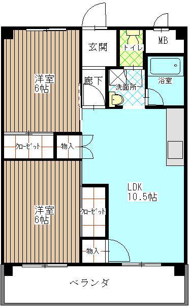 高橋ハイツ(2LDK/4階)の間取り写真