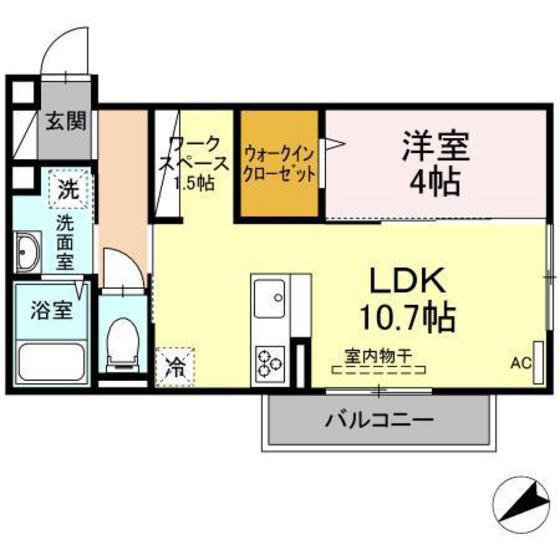 クロスコート(1LDK/2階)の間取り写真