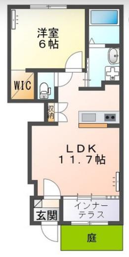 オレンジ(1LDK/1階)の間取り写真