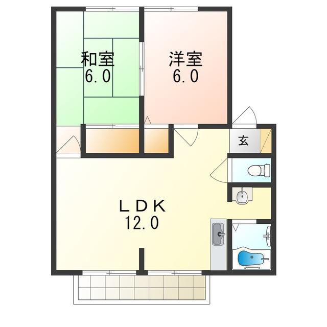 メゾンクレール(2LDK/2階)の間取り写真