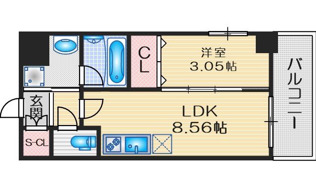 FORTUNEY江坂II(1LDK/3階)の間取り写真