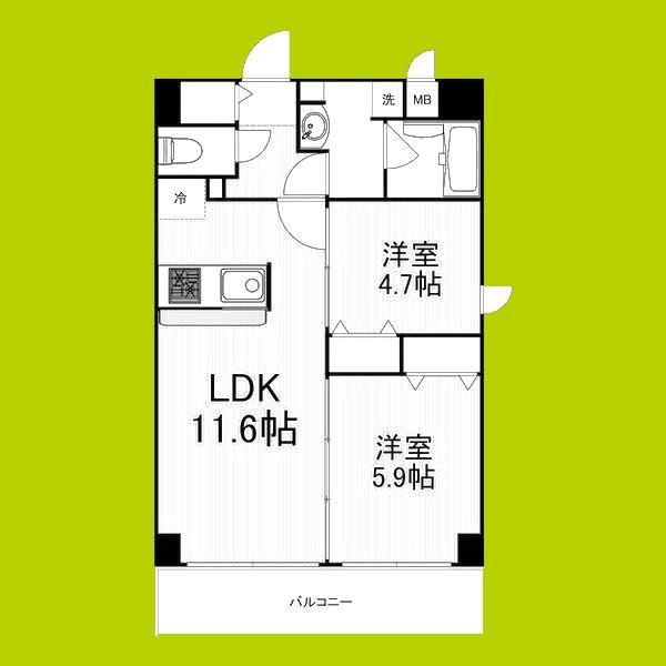 レジデンシア都島アイラ(2LDK/2階)の間取り写真