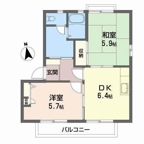 アビ-ロードB(2DK/2階)の間取り写真
