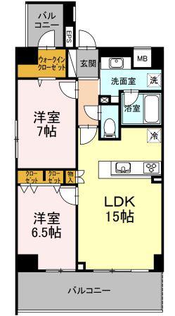 D GRANDE 鹿児島中央(2LDK/5階)の間取り写真