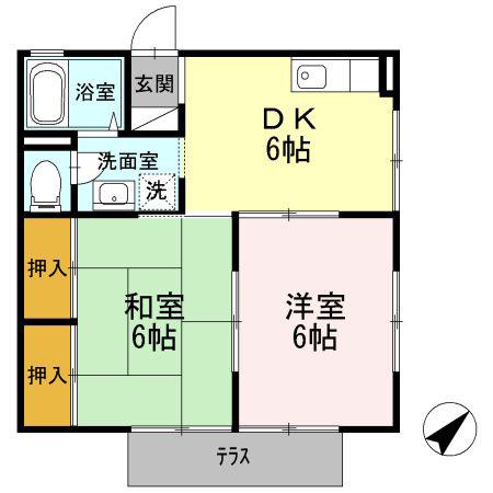 ブラウンハイム(2DK/1階)の間取り写真