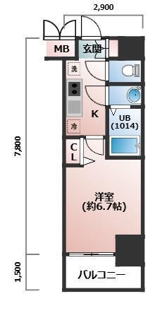プレサンス 梅田北 ディア(1K/2階)の間取り写真
