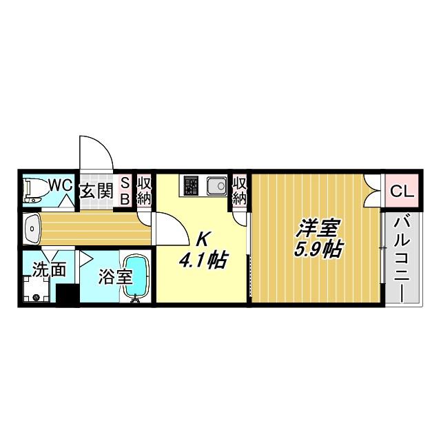ラルーチェ杉本町(1DK/1階)の間取り写真