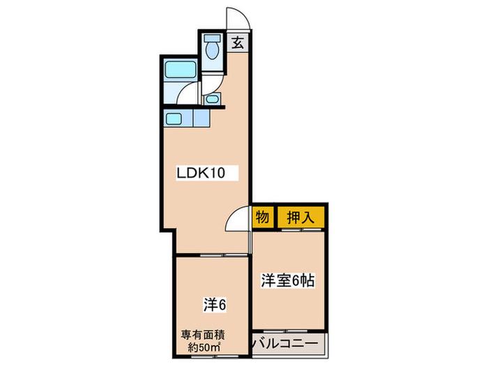 ライズ・ワン南新町(2LDK/2階)の間取り写真