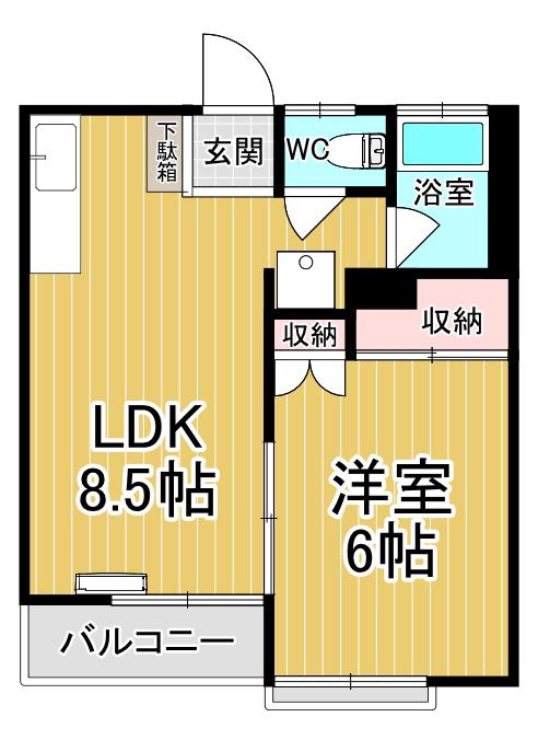新鹿沼ロイヤルマンション(1LDK/2階)の間取り写真