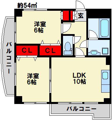 プラージュ門司港(2LDK/6階)の間取り写真