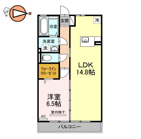 ウィルモア夷山B棟(1LDK/1階)の間取り写真