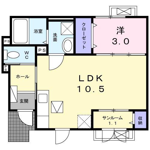 カーサ・カメリア(1LDK/1階)の間取り写真